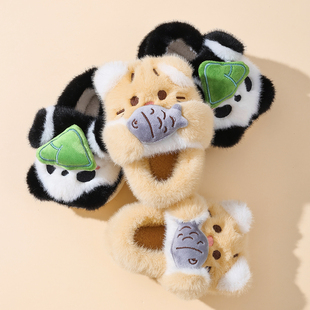 儿童棉拖鞋男童冬季卡通可爱立体猫咪公仔女童保暖宝宝包跟棉鞋