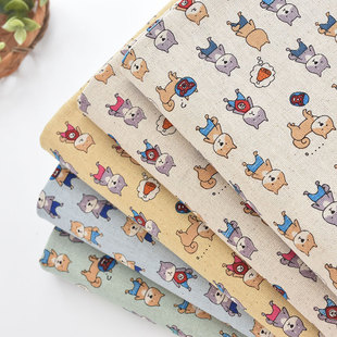 小林出品日本进口棉麻布料呆萌可爱小狗运动员DIY手工包包面料