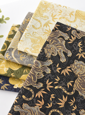 Quiltgate日本进口纯棉烫金面料和风老虎全棉衣服衬衫手工DIY布料