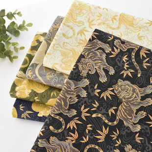 Quiltgate日本进口纯棉烫金面料和风老虎全棉衣服衬衫手工DIY布料