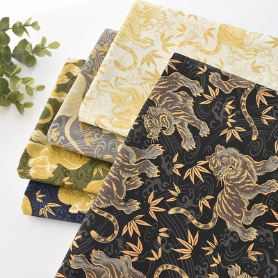 Quiltgate日本进口纯棉烫金面料和风老虎全棉衣服衬衫手工DIY布料