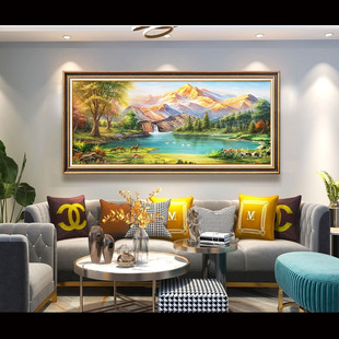 山水画客厅挂画聚宝盆沙发背景墙装饰画手绘油画风景壁画高档大气