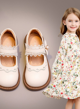 Netx LONG女童鞋子儿童真皮公主小皮鞋2024春秋款季简约黑色单鞋