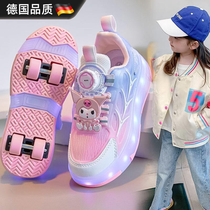 德国新款儿童暴走鞋透气轮子溜冰鞋软底滑轮鞋加厚耐磨亮闪灯光鞋