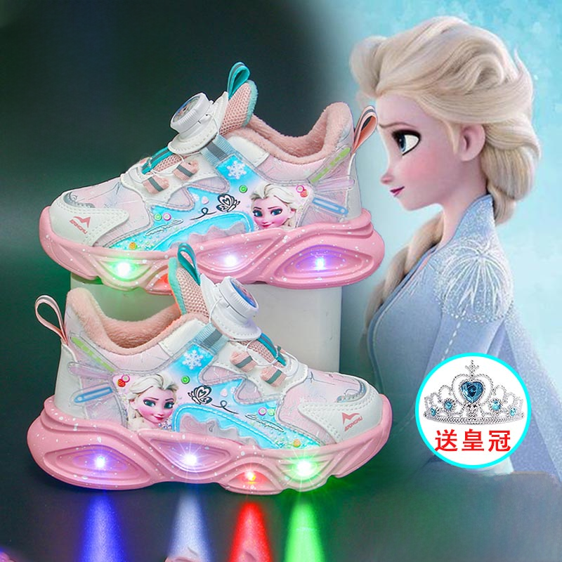 英国NextRoad爱莎公主春秋女童运动鞋儿童旋转纽扣二棉鞋子发光鞋