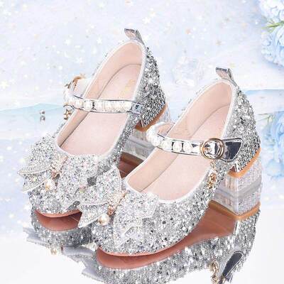 英国Next Rtxr 女童高跟爱莎公主皮鞋儿童水晶鞋表演软底走秀鞋