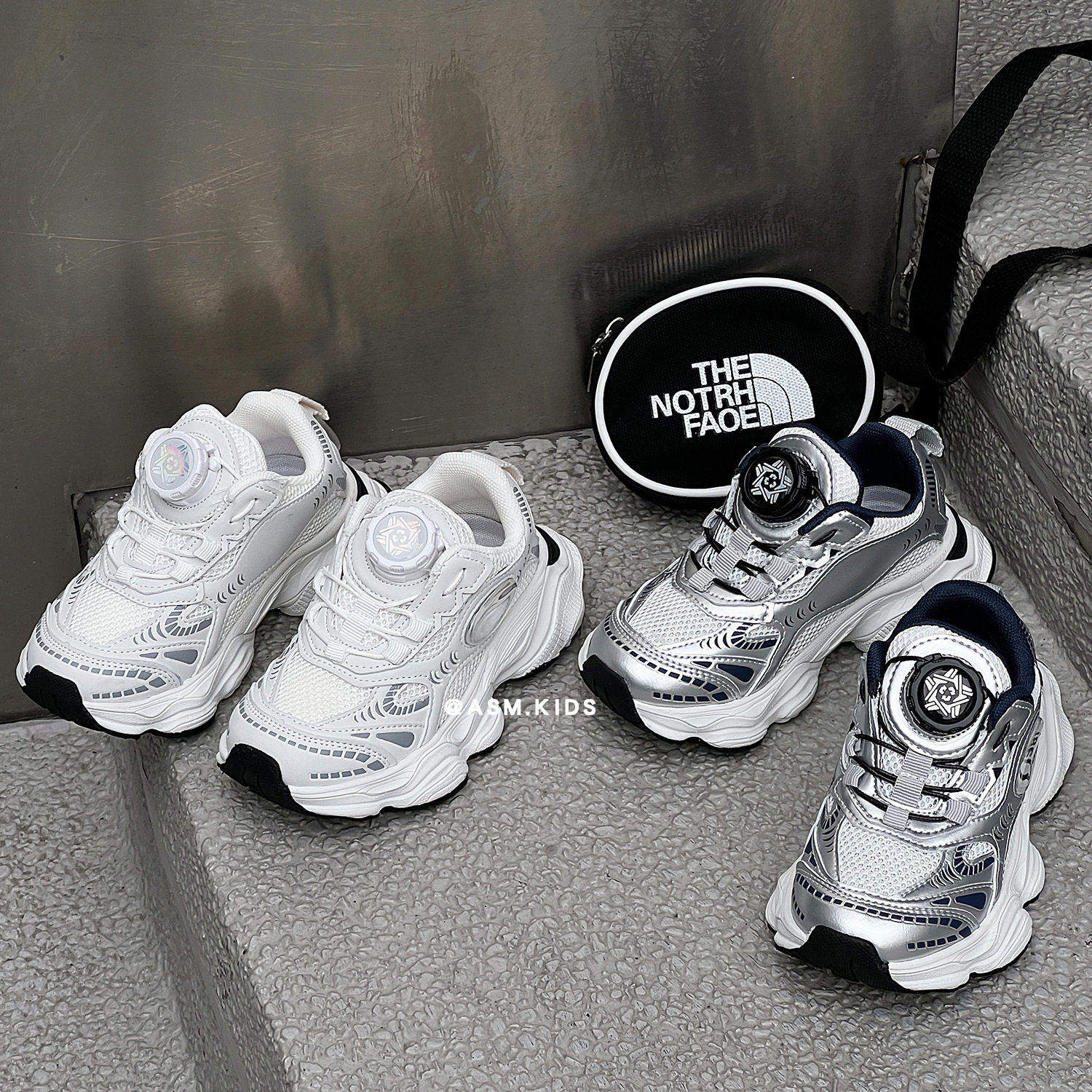 英国DGKP春夏季新款旋转扣男童轻便透气网面运动鞋女童老爹跑步鞋