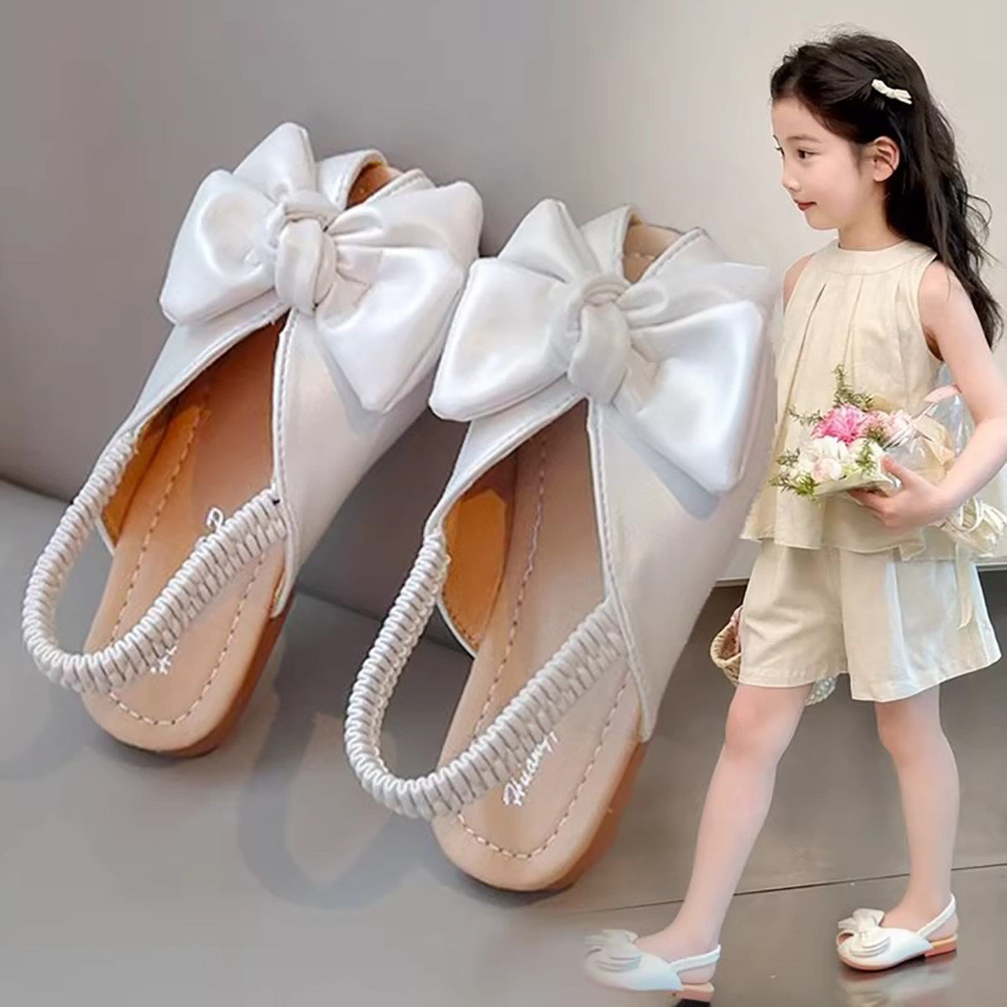 法国Uamtor女童韩版凉鞋夏季鱼嘴包头凉拖鞋2026新款蝴蝶结公主鞋