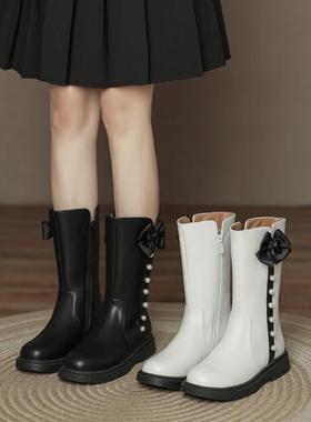 Lewis&clar s女童马丁靴2025新款秋冬儿童中筒靴加绒小女孩皮靴子