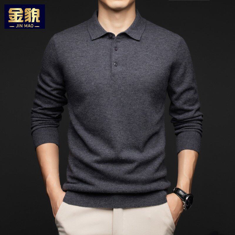 2026新款男士polo领针织衫长袖100%纯羊毛衫休闲毛衣中年秋冬小衫