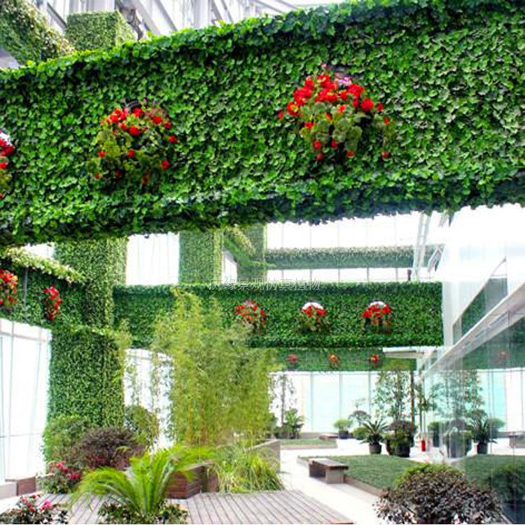 仿真绿植墙假花假草公司墙壁装饰景观摆示景观人造仿真绿植形象墙