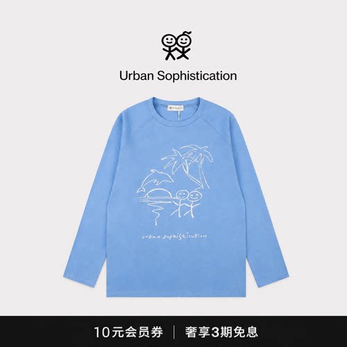 【现货】韩国Urban火柴人新款夕阳海景涂鸦印花长袖T恤 宽松版型