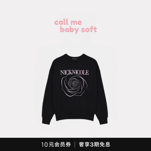 ●callmebabysoft韩国小众NICK NICOLE字母玫瑰刺绣宽松圆领卫衣