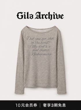 【现货】GILA ARCHIVE金智妮莱赛尔字母微透长袖T恤女一字肩上衣