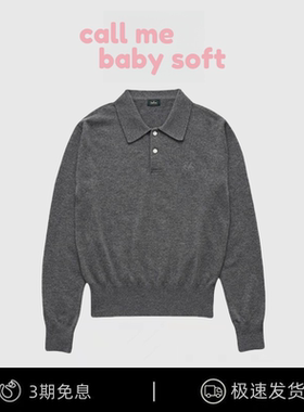 【现货】callmebabysfot polo领纯色百搭翻领长袖宽松耳套女休闲