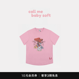 联名可爱蝴蝶结圆领T恤 callmebabysoft潮牌RON联名卡通小狗短袖