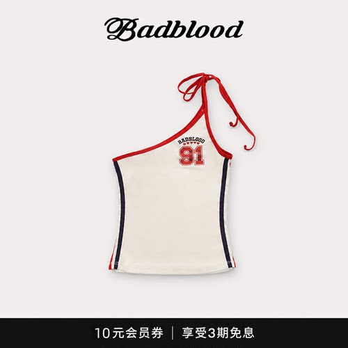 【现货】韩国badblood夏季女系带斜肩辣妹字母印花吊带修身小背心