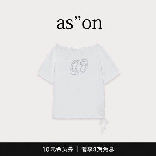 【现货】韩国 ason 夏季新款宽松显瘦字母印花斜领露肩短袖T恤女