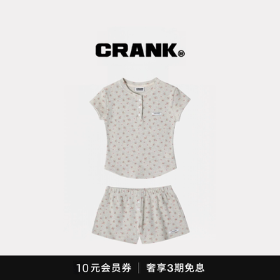 【现货】韩国crank短袖女李彩领同款碎花T恤甜美可爱直筒短裤套装