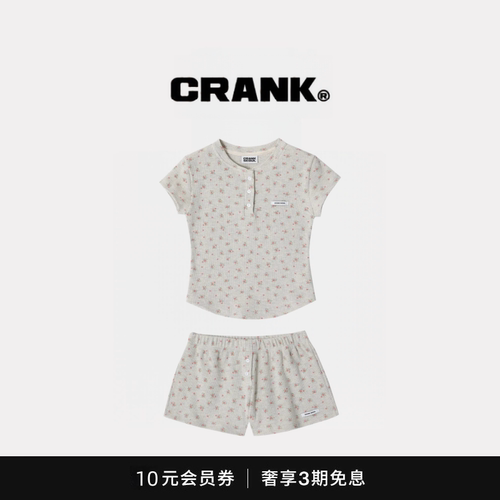 【现货】韩国crank短袖女李彩领同款碎花T恤甜美可爱直筒短裤套装
