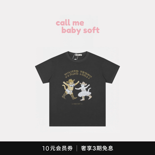 ●callmebabysoft韩国小众OPEN YY宠物俱乐部猫咪派对短袖T恤上衣