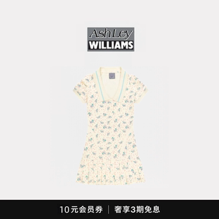 【现货】Ashley Williams韩国兔子印花短袖修身百褶短裙连衣裙