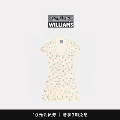 【现货】Ashley Williams韩国兔子印花短袖修身百褶短裙连衣裙