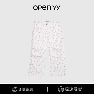 【现货】韩国小众open yy kt联名Jennie同款凯蒂猫满印碎花工装裤