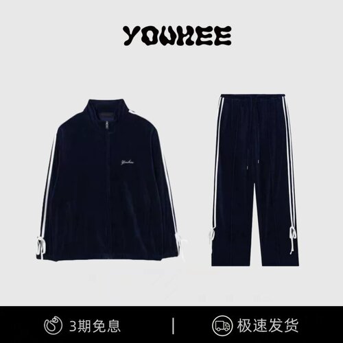 【现货】韩国YOUHEE  张元英同款蝴蝶结绑带绒面运动套装外套长裤