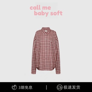 【现货】callmebabysoft中村一叶同款格纹衬衫韩系慵懒风长袖衬衣