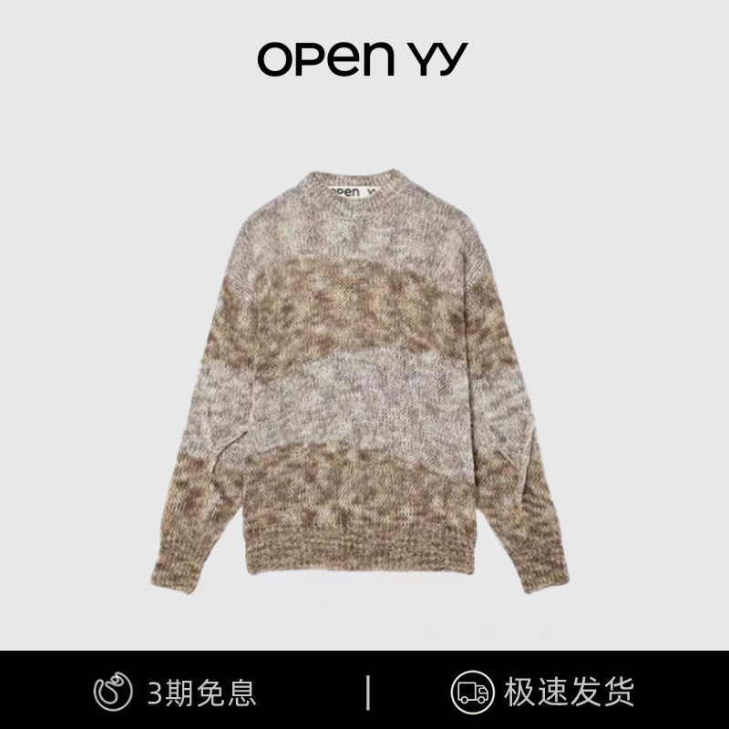 【现货】韩国小众open yy 棉羊毛混色毛衣圆领套头休闲针织衫长袖