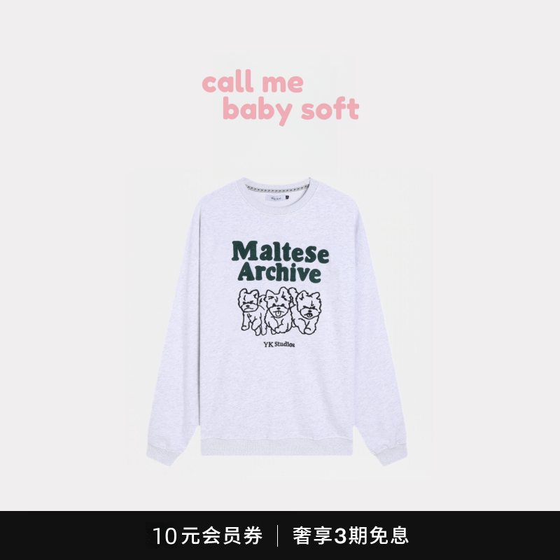 ●callmebabysoft韩国潮牌WaiKei三只小狗狗刺绣纯棉圆领套头卫衣