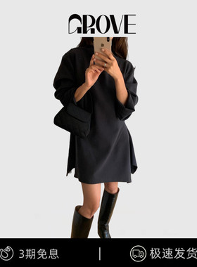 【现货】韩国小众Fermata不规则显瘦百搭温柔风气质长袖连衣裙女