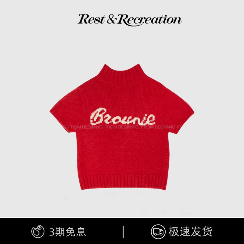 【现货】韩国from beginning字母提花套头毛衣高领短袖针织衫