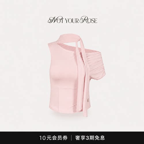 【现货】韩国Notyourrose不对称设计修身挂脖飘带露肩绝美T恤上衣