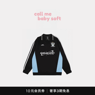 ●callmebabysoft韩国badblood复古球衣运动风polo衫翻领拼色卫衣