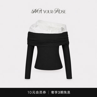 【现货】张元英同款Notyourrose斜领假两件露肩拼接衬衫领上衣女