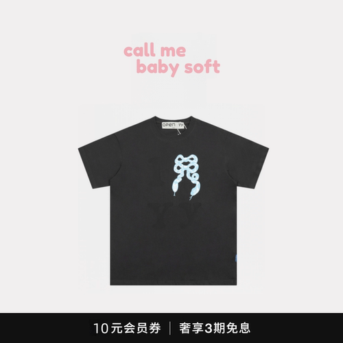 ●callmebabysoft韩国潮牌OPENYY蝴蝶结小蓝蛇印花宽松短袖T恤女