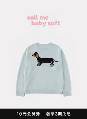 ●callmebabysoft韩国sienne可爱腊肠狗提花圆领针织衫毛衣上衣
