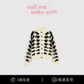 callmebabysoft千鸟格针织开衫 现货 牛角扣圆领毛衣加厚外套