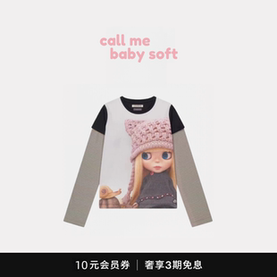 ●callmebabysoft韩国coyseio小布娃娃拼接条纹假两件款式长袖T恤