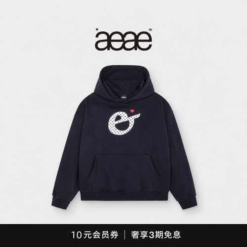 【现货】韩国小众潮牌aeae波点贴布刺绣卫衣连帽加绒帽衫保暖上衣