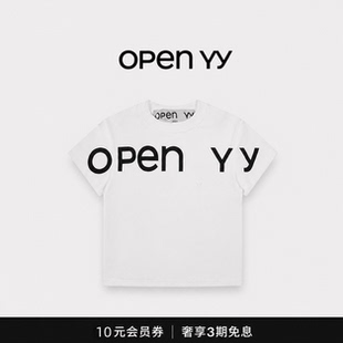 【现货】韩国潮牌open yy字母印花短袖露腰修身显瘦新款T恤上衣女
