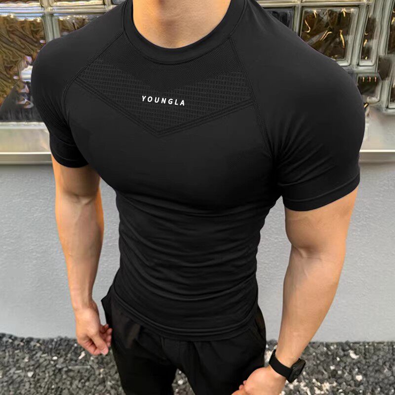 YOUNGGLA美式健身短袖男紧身衣高弹速干修肌肉训练T恤运动跑步服