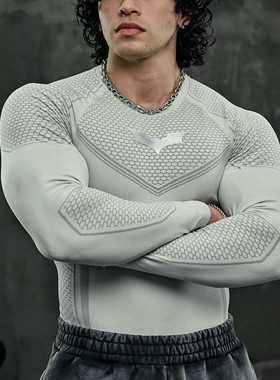 youngla蝙蝠侠新款速干紧身健身衣长袖男美式显肌肉高弹训练上衣