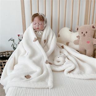 韩式 Ins 宝宝绒毯抱毯抱被婴童外出推车盖毯儿童刺绣秋冬午睡盖毯
