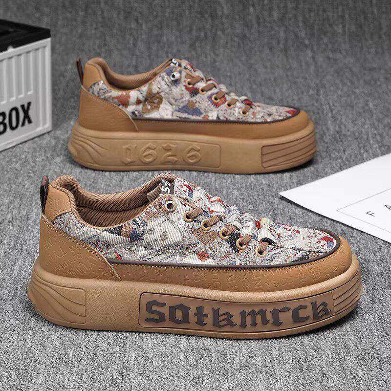 潮牌2026春季新款时尚透气休闲中帮板鞋一脚蹬百搭运动增高帆布鞋