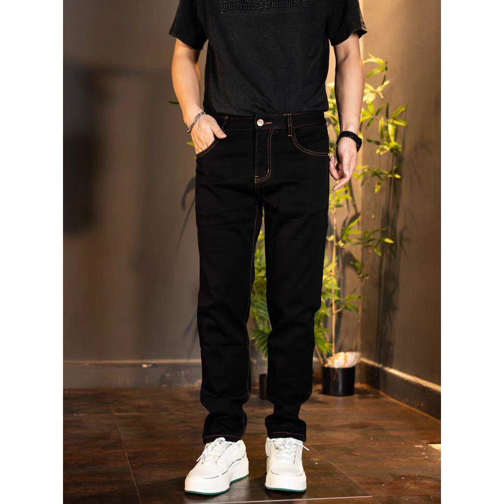 GM新潮 秋冬新款牛仔裤男直筒修身百搭休闲黑色裤子男裤弹力厚款