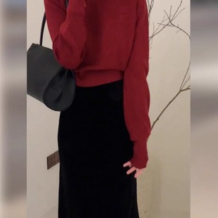 國風過年紅色毛衣套裝 裙御姐范氣質兩件套女 新中式 秋冬新款