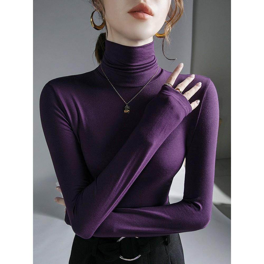 高领打底衫女莫代尔2025春秋新款显瘦弹力洋气百搭堆堆领内搭上衣